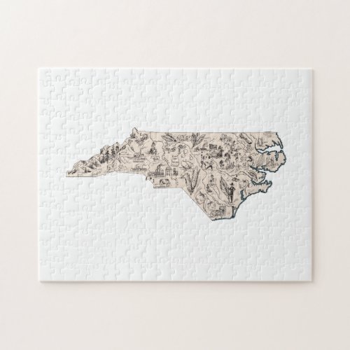 North Carolina Shaped Tar Heel Vintage Picture Map Jigsaw Puzzle