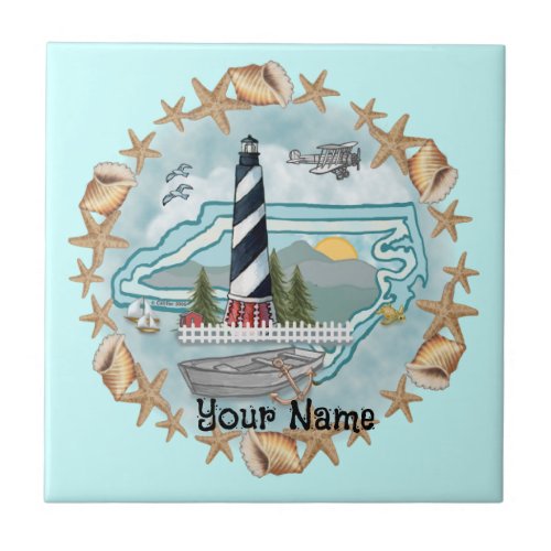 North Carolina Shells Lighthouse custom name Tile