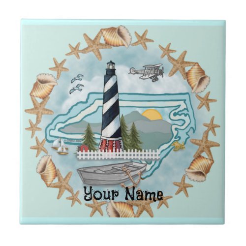 North Carolina Shells Lighthouse custom name Tile