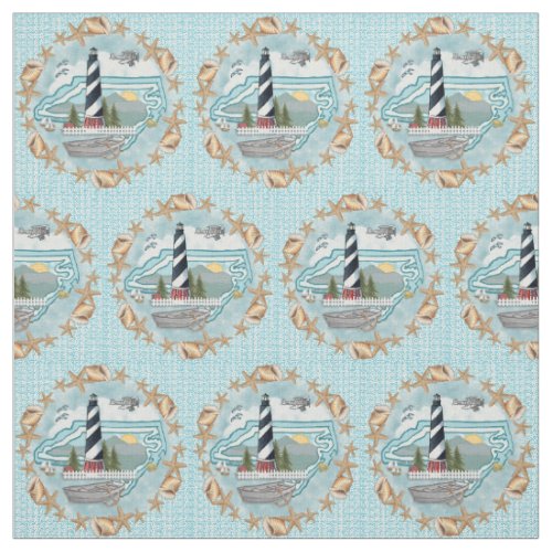 North Carolina Shells Lighthouse Fabric