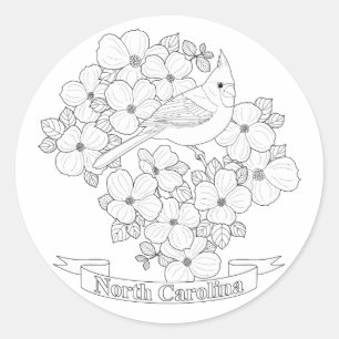 North Carolina State Bird and Flower Coloring Page Classic Round Sticker