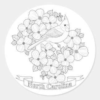 North Carolina State Bird and Flower Coloring Page Classic Round Sticker