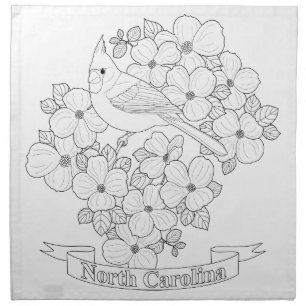 North Carolina State Bird and Flower Coloring Page Cloth Napkin