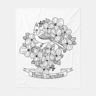 North Carolina State Bird and Flower Coloring Page Fleece Blanket