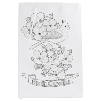 North Carolina State Bird and Flower Coloring Page Medium Gift Bag