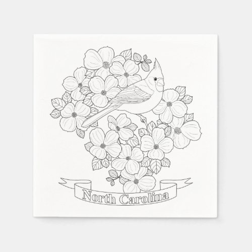 North Carolina State Bird and Flower Coloring Page Napkins