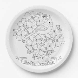 North Carolina State Bird and Flower Coloring Page Paper Plates