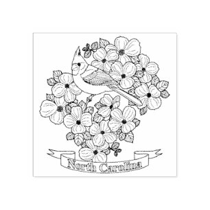 North Carolina State Bird and Flower Coloring Page Rubber Stamp