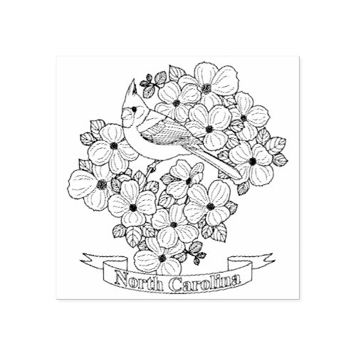 North Carolina State Bird and Flower Coloring Page Rubber Stamp
