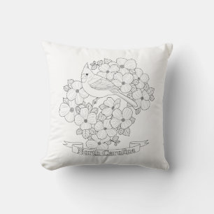 North Carolina State Bird and Flower Coloring Page Throw Pillow