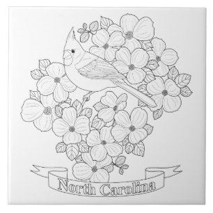 North Carolina State Bird and Flower Coloring Page Tile