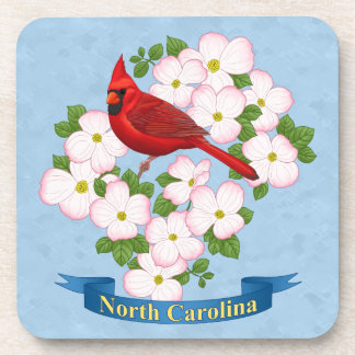 North Carolina State Cardinal Bird Dogwood Flower Beverage Coaster