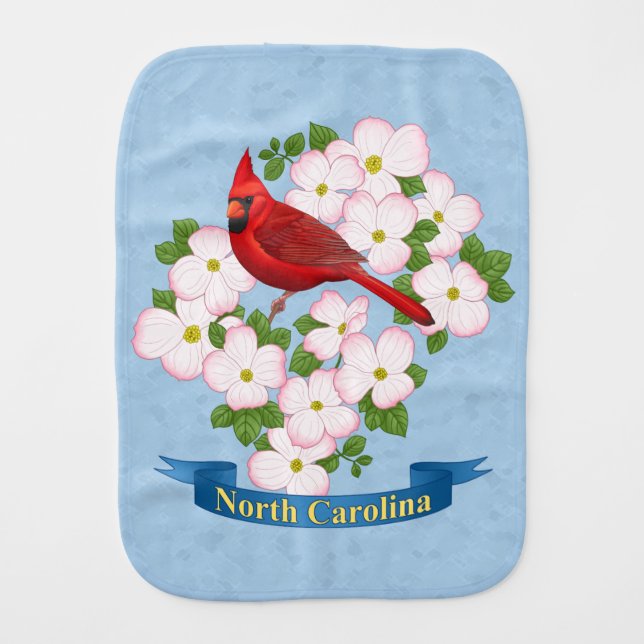 North Carolina State Cardinal Bird Dogwood Flower Burp Cloth (Front)
