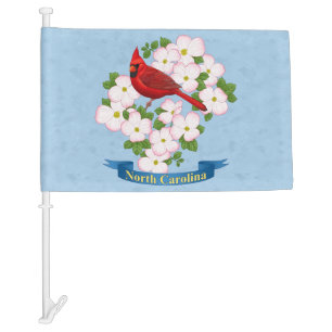 North Carolina State Cardinal Bird Dogwood Flower Car Flag