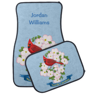 North Carolina State Cardinal Bird Dogwood Flower Car Mat