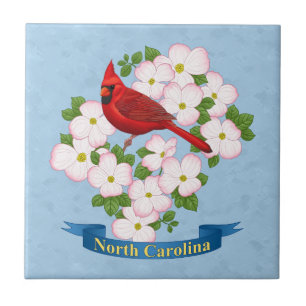 North Carolina State Cardinal Bird Dogwood Flower Ceramic Tile