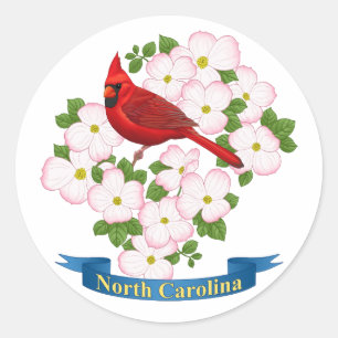 North Carolina State Cardinal Bird Dogwood Flower Classic Round Sticker