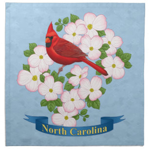 North Carolina State Cardinal Bird Dogwood Flower Cloth Napkin