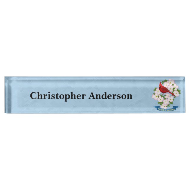 North Carolina State Cardinal Bird Dogwood Flower Desk Name Plate (Front)