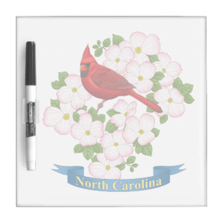 North Carolina State Cardinal Bird Dogwood Flower Dry Erase Board