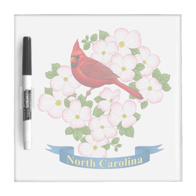 North Carolina State Cardinal Bird Dogwood Flower Dry Erase Board (Front)