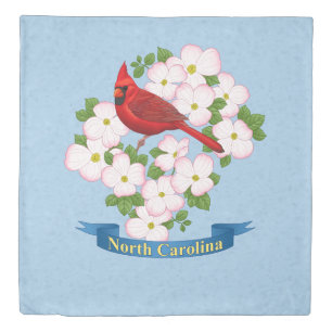 North Carolina State Cardinal Bird Dogwood Flower Duvet Cover