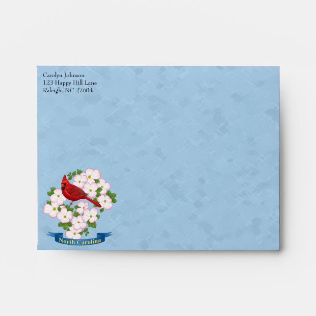 North Carolina State Cardinal Bird Dogwood Flower Envelope (Front)