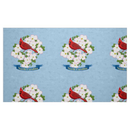 North Carolina State Cardinal Bird Dogwood Flower Fabric