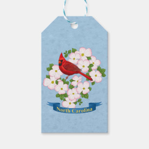 North Carolina State Cardinal Bird Dogwood Flower Gift Tags