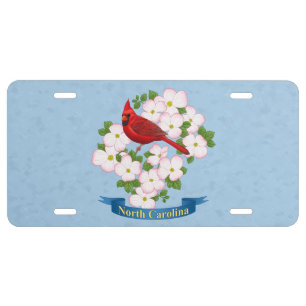North Carolina State Cardinal Bird Dogwood Flower License Plate