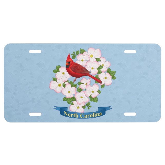 North Carolina State Cardinal Bird Dogwood Flower License Plate (Front)