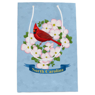 North Carolina State Cardinal Bird Dogwood Flower Medium Gift Bag