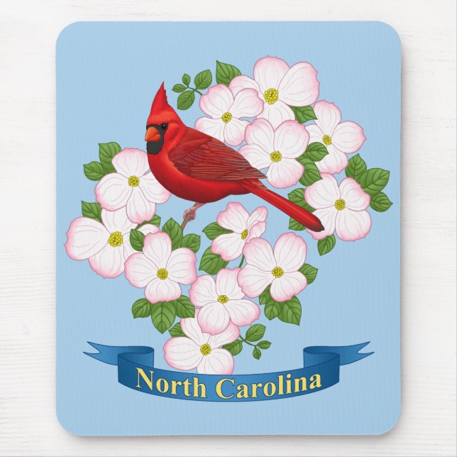 North Carolina State Cardinal Bird Dogwood Flower Mouse Pad (Front)