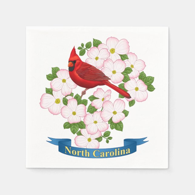 North Carolina State Cardinal Bird Dogwood Flower Napkins (Front)