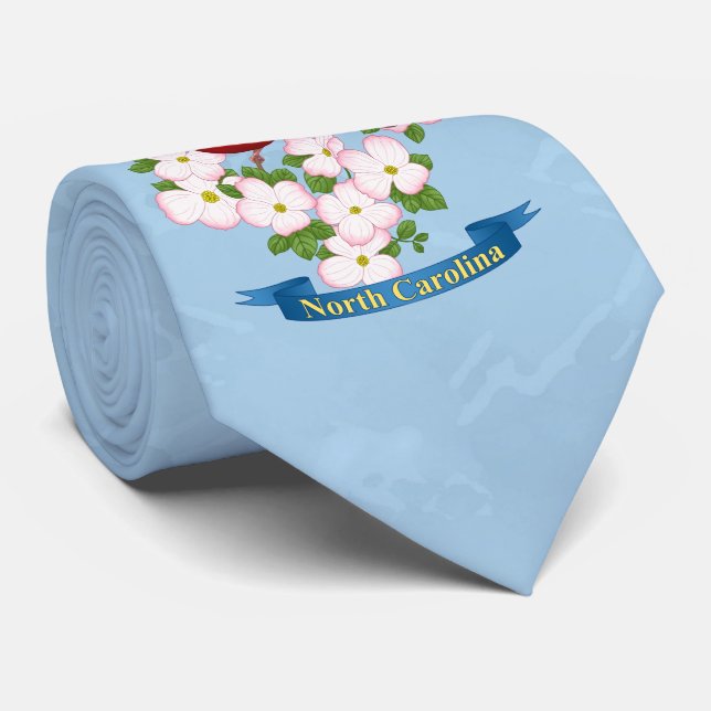 North Carolina State Cardinal Bird Dogwood Flower Neck Tie (Rolled)