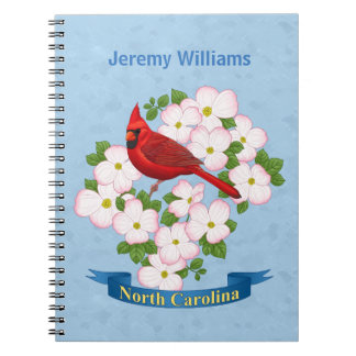 North Carolina State Cardinal Bird Dogwood Flower Notebook