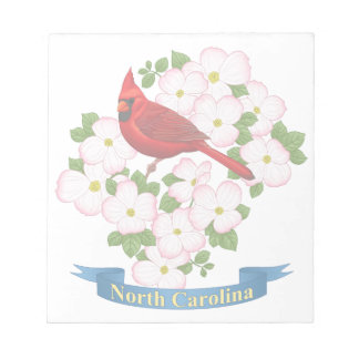 North Carolina State Cardinal Bird Dogwood Flower Notepad