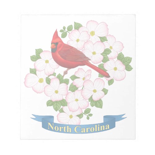 North Carolina State Cardinal Bird Dogwood Flower Notepad