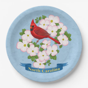 North Carolina State Cardinal Bird Dogwood Flower Paper Plates