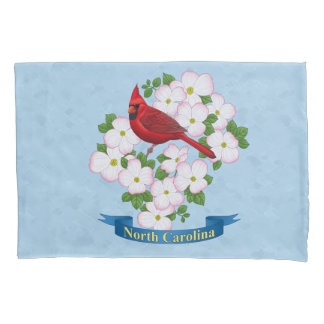 North Carolina State Cardinal Bird Dogwood Flower Pillow Case