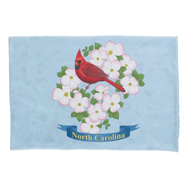 North Carolina State Cardinal Bird Dogwood Flower Pillow Case (Front-Left)