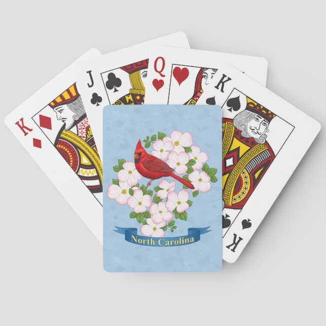 North Carolina State Cardinal Bird Dogwood Flower Poker Cards (Back)