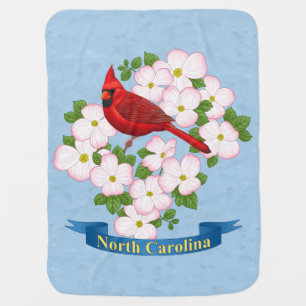 North Carolina State Cardinal Bird Dogwood Flower Receiving Blanket