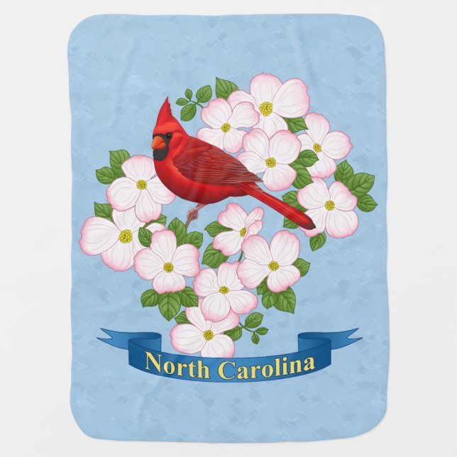 North Carolina State Cardinal Bird Dogwood Flower Receiving Blanket (Front)