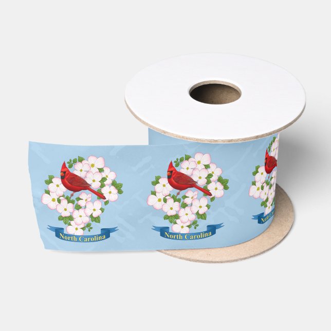 North Carolina State Cardinal Bird Dogwood Flower Satin Ribbon (Spool)