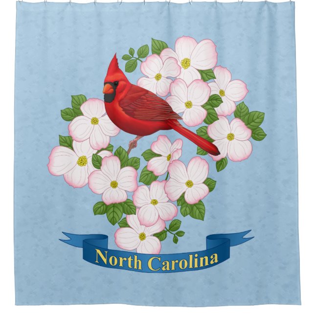 North Carolina State Cardinal Bird Dogwood Flower Shower Curtain (Front)