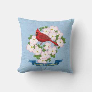 North Carolina State Cardinal Bird Dogwood Flower Throw Pillow