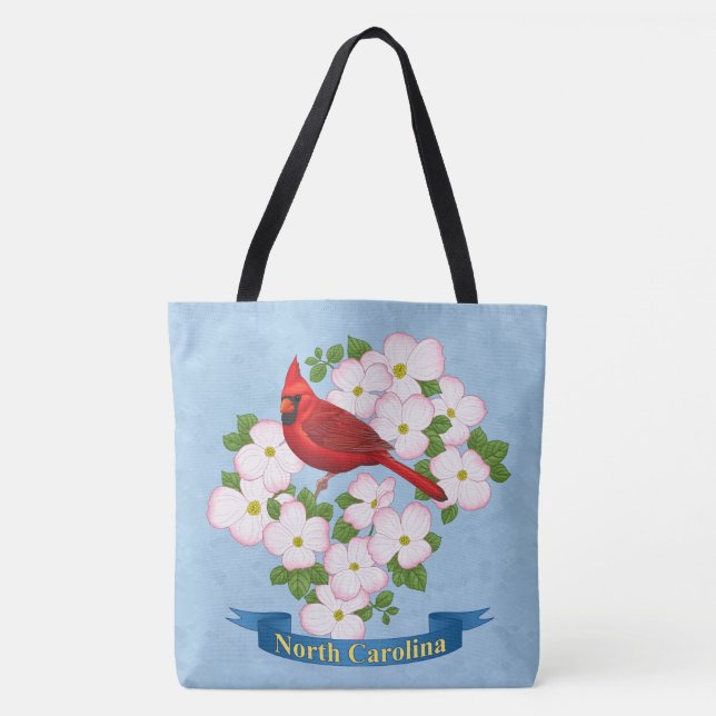 North Carolina State Cardinal Bird Dogwood Flower Tote Bag (Front)