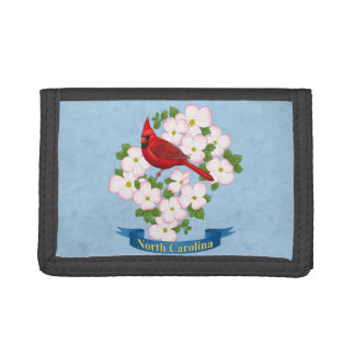 North Carolina State Cardinal Bird Dogwood Flower Trifold Wallet