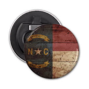 North Carolina State Flag on Old Wood Grain Bottle Opener